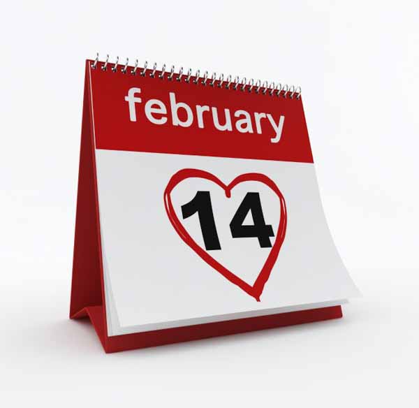 Calendar is open on Valentine's date