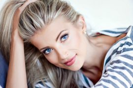a beautiful Russian blond lady with blue eyes